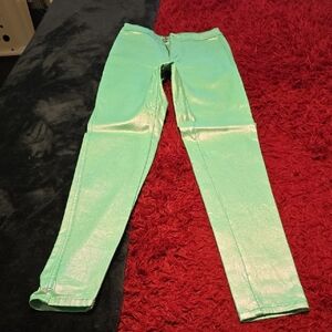Shimmering Green Skinny Pants